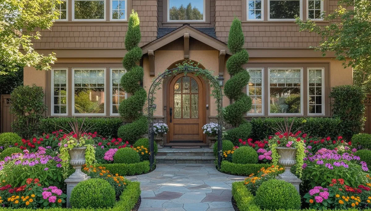 Front yard landscape design with colorful shrubs and blooms in Chico, CA by Chop Chop Landscaping
